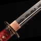 Handmade Samurai Katana Sword | T10 Clay Tempered Blade with Choji Hamon | Wolf & Moon Brass Fittings | Red Rayskin Saya Handmade Samurai Katana Sword | T10 Clay Tempered Blade with Choji Hamon | Wolf & Moon Brass Fittings | Red Rayskin Saya
