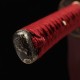 Handmade Samurai Katana Sword | T10 Clay Tempered Blade with Choji Hamon | Wolf & Moon Brass Fittings | Red Rayskin Saya Handmade Samurai Katana Sword | T10 Clay Tempered Blade with Choji Hamon | Wolf & Moon Brass Fittings | Red Rayskin Saya