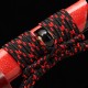 Handmade Samurai Katana Sword | T10 Clay Tempered Blade with Choji Hamon | Wolf & Moon Brass Fittings | Red Rayskin Saya Handmade Samurai Katana Sword | T10 Clay Tempered Blade with Choji Hamon | Wolf & Moon Brass Fittings | Red Rayskin Saya