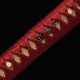 Handmade Samurai Katana Sword | T10 Clay Tempered Blade with Choji Hamon | Wolf & Moon Brass Fittings | Red Rayskin Saya Handmade Samurai Katana Sword | T10 Clay Tempered Blade with Choji Hamon | Wolf & Moon Brass Fittings | Red Rayskin Saya