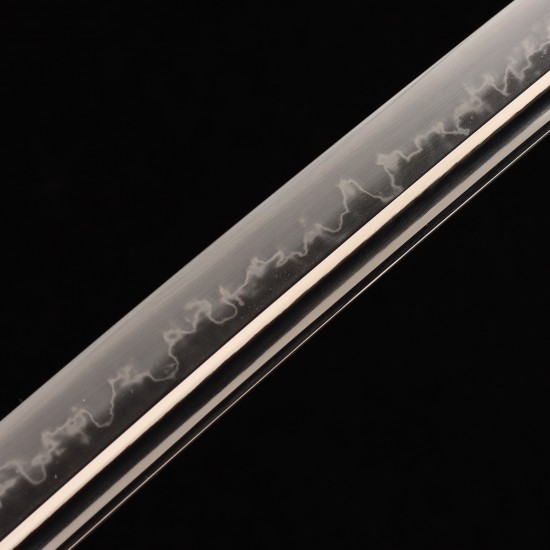 Handmade Samurai Katana | T10 Clay Tempered Blade with Choji Hamon | Wave Theme Brass Fittings | Deep Blue Speckled Saya Handmade Samurai Katana | T10 Clay Tempered Blade with Choji Hamon | Wave Theme Brass Fittings | Deep Blue Speckled Saya