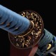 Handmade Samurai Katana | T10 Clay Tempered Blade with Choji Hamon | Wave Theme Brass Fittings | Deep Blue Speckled Saya Handmade Samurai Katana | T10 Clay Tempered Blade with Choji Hamon | Wave Theme Brass Fittings | Deep Blue Speckled Saya