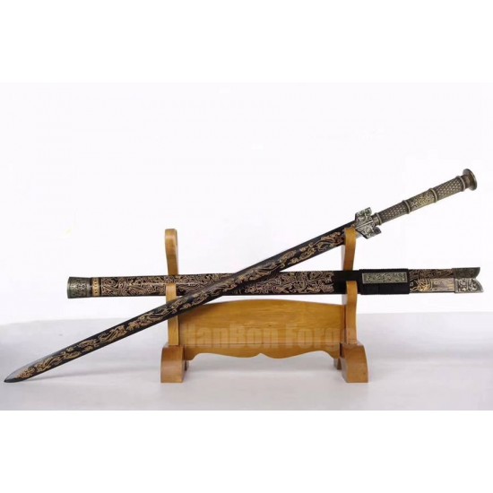 Chinese Dragon Sword Jian Folded Steel Traditional Handmade Black Blade UNSHARP
