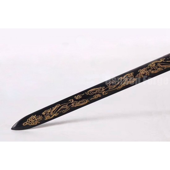 Chinese Dragon Sword Jian Folded Steel Traditional Handmade Black Blade UNSHARP