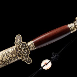 Chinese sword Jian high quality damascus folded steel peony swords straight full tang blade for sale