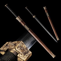 Folded Steel Chinese Sword Han Wu Jian Clay Tempered Blade Handcrafted Hualee Wood Scabbard
