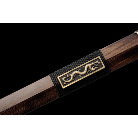 Folded Steel Chinese Sword Han Wu Jian Clay Tempered Blade Handcrafted Hualee Wood Scabbard