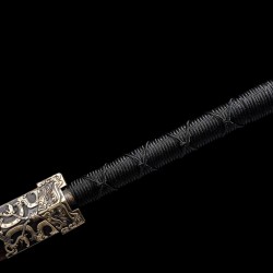 Folded Steel Chinese Sword Han Wu Jian Clay Tempered Blade Handcrafted Hualee Wood Scabbard