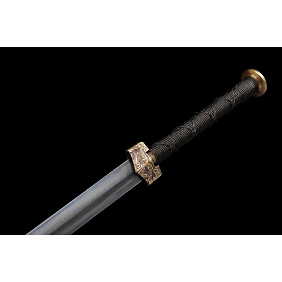 Folded Steel Chinese Sword Han Wu Jian Clay Tempered Blade Handcrafted Hualee Wood Scabbard