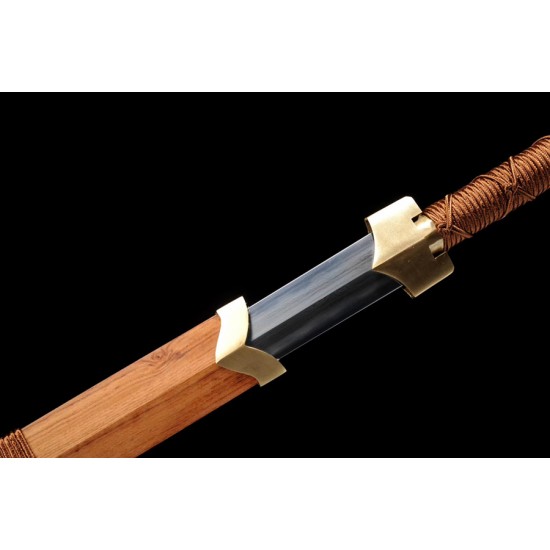 Folded Steel Chinese Han Jian Sword Clay Tempered Blade Hualee Wood Scabbard Hand Forged