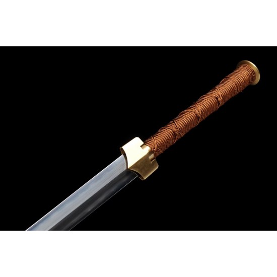 Folded Steel Chinese Han Jian Sword Clay Tempered Blade Hualee Wood Scabbard Hand Forged