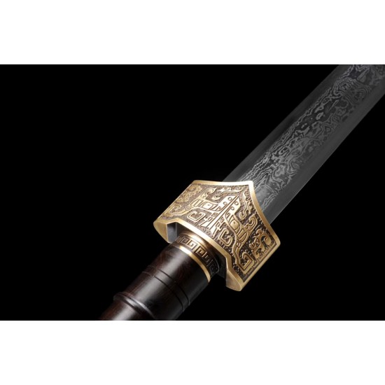 Chinese Sword Jian Folded Pattern Steel Pure Copper Guard Hand Forged Blade