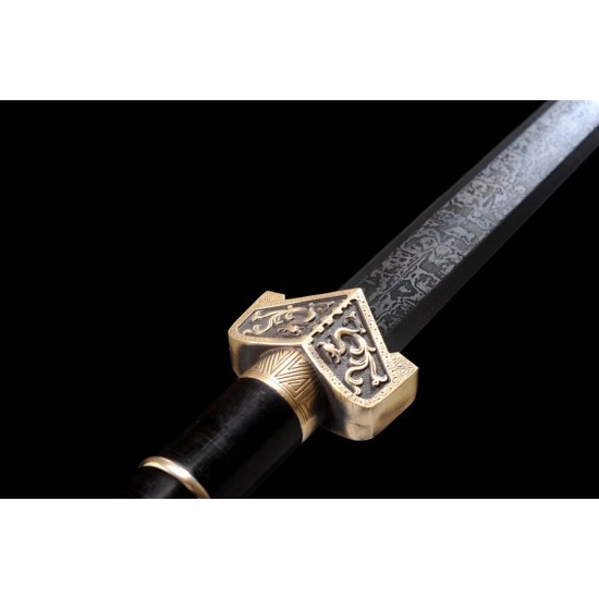 Handmade Jian Chinese Sword Folded Steel Carved Dragon Brass Fittings