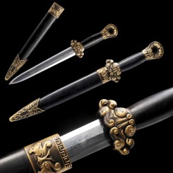 Short Jian Chinese Sword (Yudi jian) Folded Pattern Steel Ebony Scabbard Pure Copper Fitting
