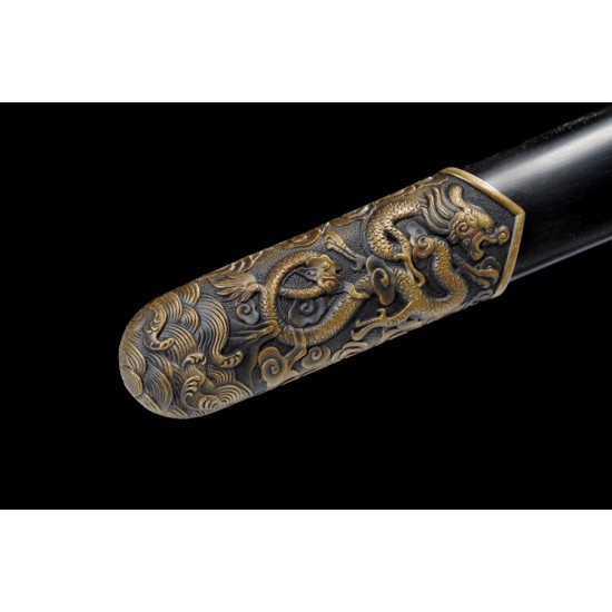 Dragon Phoenix Sword Antiqued Chinese Jian Brass Metal Guard 8-Side Folded Steel Blade