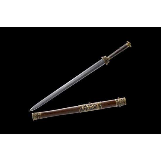 Chinese Sword Jian Damascus Folded Steel Blade Traditional Handmade
