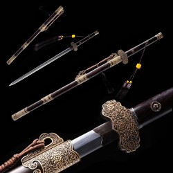 Tang jian sword chinese folded steel hand forged polishing blade ebony scabbard brass fittings