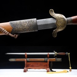Chinese Sword Plum Blossom Jian Hand-Forged Damascus Folded Steel Blade