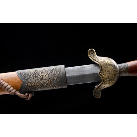 Chinese Sword Plum Blossom Jian Hand-Forged Damascus Folded Steel Blade