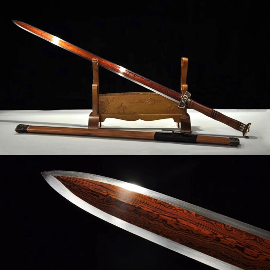 Chinese Jian Sword Damascus Folded Steel Red Blade traditional Handmade Chinese Jian Sword Damascus Folded Steel Red Blade traditional Handmade