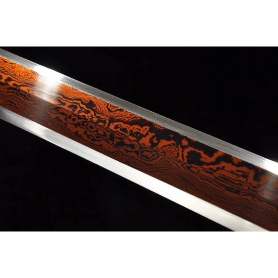 Chinese Jian Sword Damascus Folded Steel Red Blade traditional Handmade