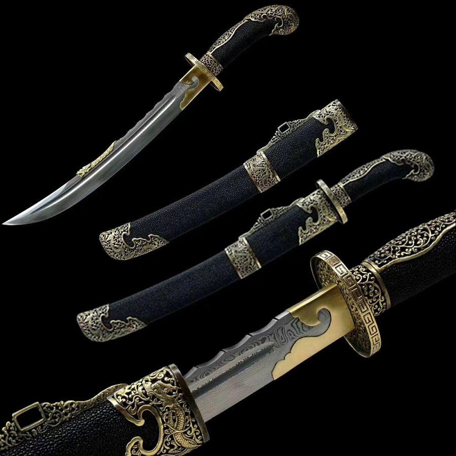 Qing Dao Chinese Sword - Hazuya Polished Folded Steel, Stingray