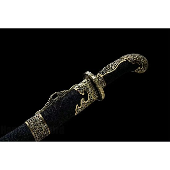 Qing Dao Chinese Sword Hazuya Polish Folded Steel Blade Real Stingray Skin Scabbard