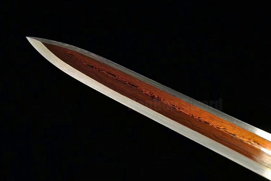 Hand Forged Red Damascus Steel Blade Chinese Sword Han Jian 汉剑 Full Tang Sharp 