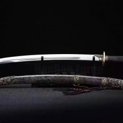 Dragon Qing Dao Chinese Sword Clay Tempered Folded Steel Hazuya Polish Blade Rayskin Sheath