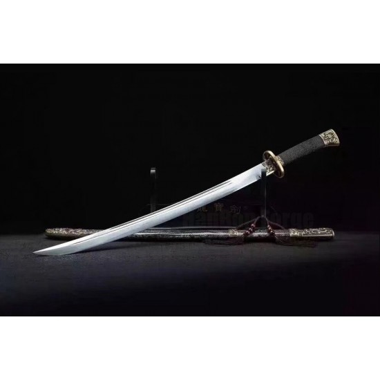 Dragon Qing Dao Chinese Sword Clay Tempered Folded Steel Hazuya Polish Blade Rayskin Sheath