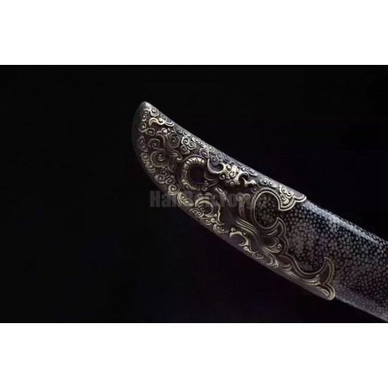Dragon Qing Dao Chinese Sword Clay Tempered Folded Steel Hazuya Polish Blade Rayskin Sheath