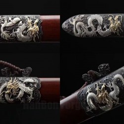 Dragon Jian Chinese Sword Hazuya Polish Blade Damascus Folded Steel