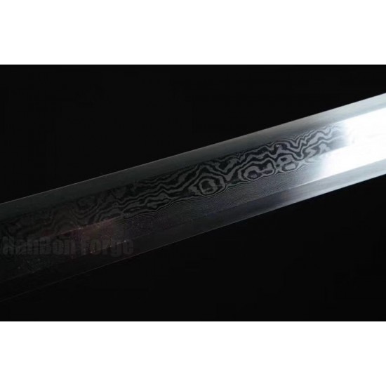 Dragon Jian Chinese Sword Hazuya Polish Blade Damascus Folded Steel