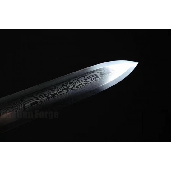 Dragon Jian Chinese Sword Hazuya Polish Blade Damascus Folded Steel