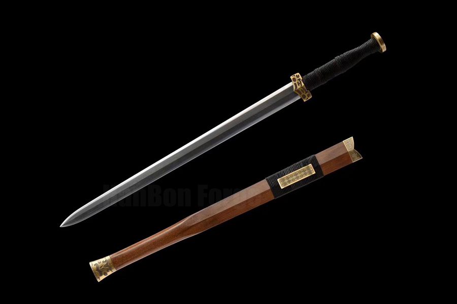 Chinese Goujian Sword 8 Sided Folded Steel Double Edged Blade Hand Carving Mountings For Sale