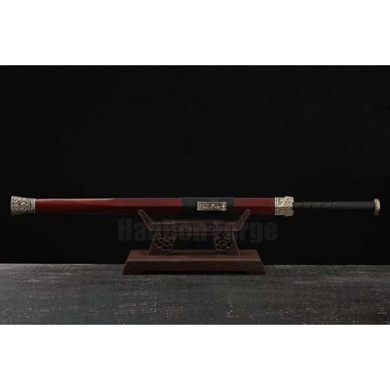 Xuanwu Han Jian Sword Chinese KungFu Folded Steel Blade Brass Mountings Rosewood Scabbard