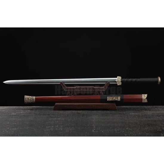 Xuanwu Han Jian Sword Chinese KungFu Folded Steel Blade Brass Mountings Rosewood Scabbard