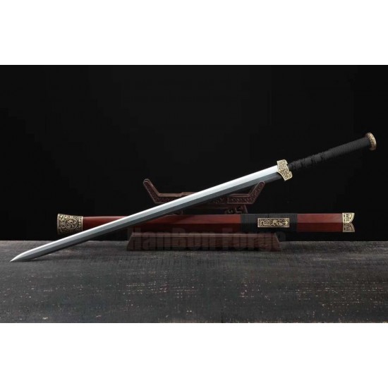 Xuanwu Han Jian Sword Chinese KungFu Folded Steel Blade Brass Mountings Rosewood Scabbard