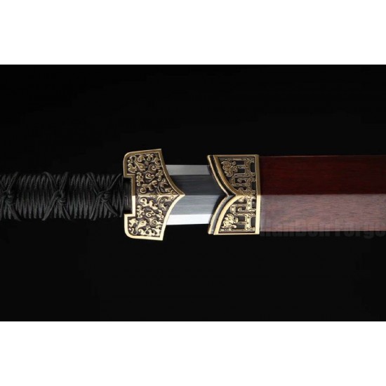 Xuanwu Han Jian Sword Chinese KungFu Folded Steel Blade Brass Mountings Rosewood Scabbard