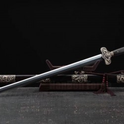 Handmade Chinese Dragon Swords Jian Damascus Steel Eight-Sided Blade Ebony Scabbard