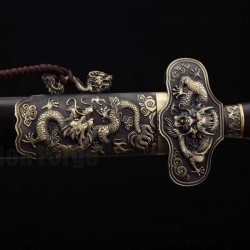 Handmade Chinese Dragon Swords Jian Damascus Steel Eight-Sided Blade Ebony Scabbard