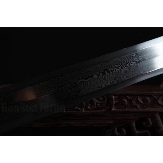 Handmade Chinese Dragon Swords Jian Damascus Steel Eight-Sided Blade Ebony Scabbard