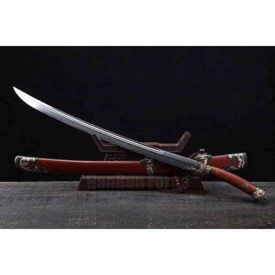 Dragon Dao Sword Chinese Damascus Steel Hazuya Polish Clay Tempered Blade Double-Hi