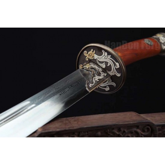 Dragon Dao Sword Chinese Damascus Steel Hazuya Polish Clay Tempered Blade Double-Hi