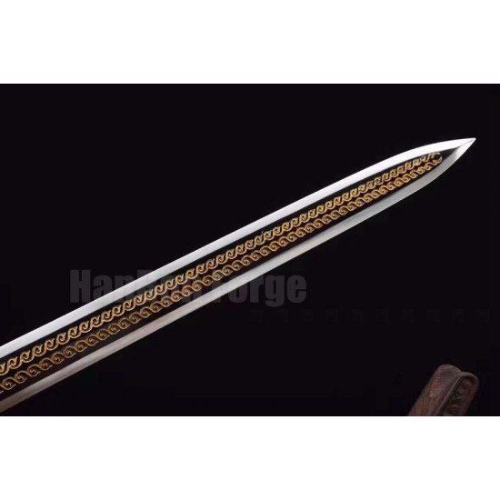 Ruyi Jian Chinese Sword Fire Pattern Blade Damascus Folded Steel Ebony Sheath