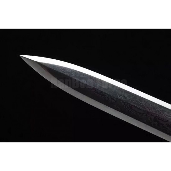 YongLe  Jian sword Chinese Handmade Damascus Folded Steel Blade Genuine Hamon