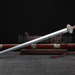 Lion Jian Chinese Sword Damascus Folded Steel Hazuya Polish Blade Rosewood Sheath