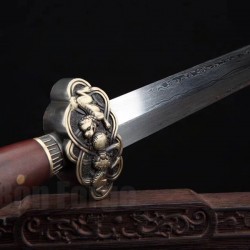 Lion Jian Chinese Sword Damascus Folded Steel Hazuya Polish Blade Rosewood Sheath