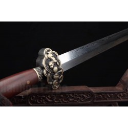 Lion Jian Chinese Sword Damascus Folded Steel Hazuya Polish Blade Rosewood Sheath