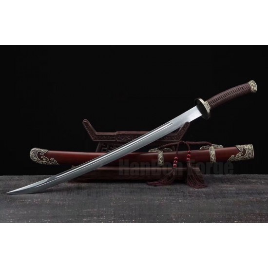 Dragon Dao Chinese Sword Damascus Folded Steel Hazuya Polishing Blade Red Wood Scabbard